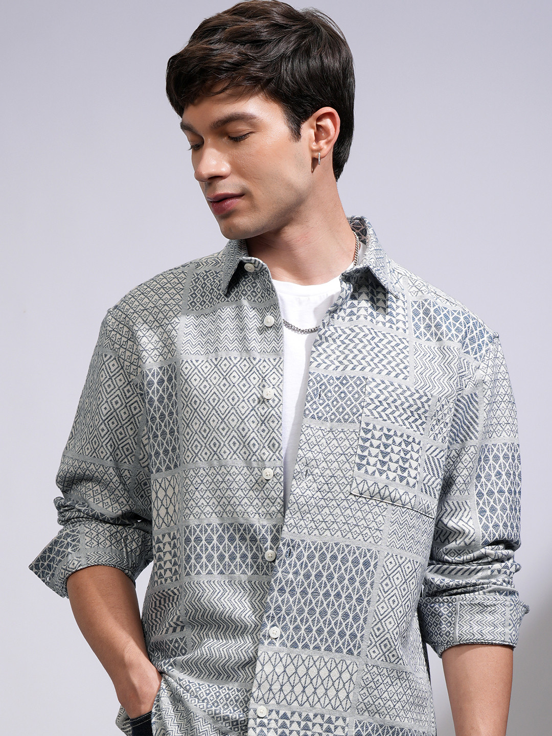 

HIGHLANDER Men Jacquard Textured Relaxed Shirt, Cream