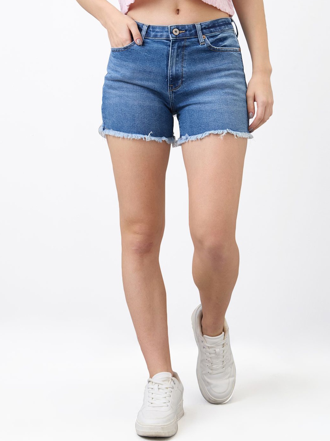 

SPYKAR Women Washed Denim Shorts Technology, Blue