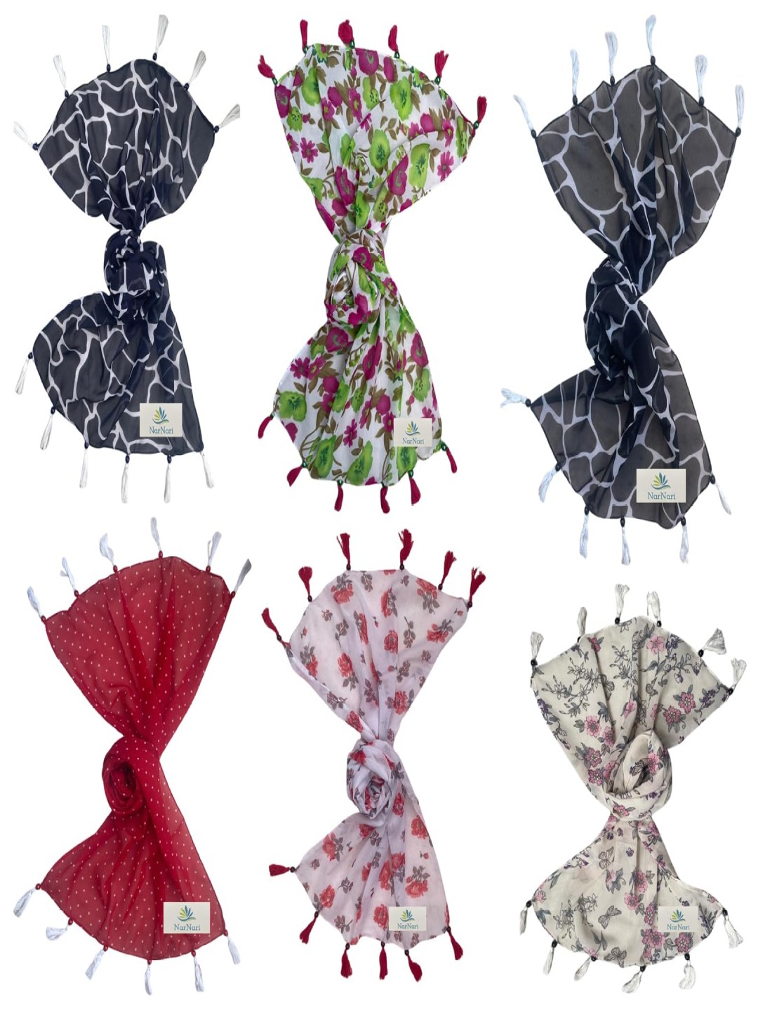 

NarNari Women Printed Scarf, Red