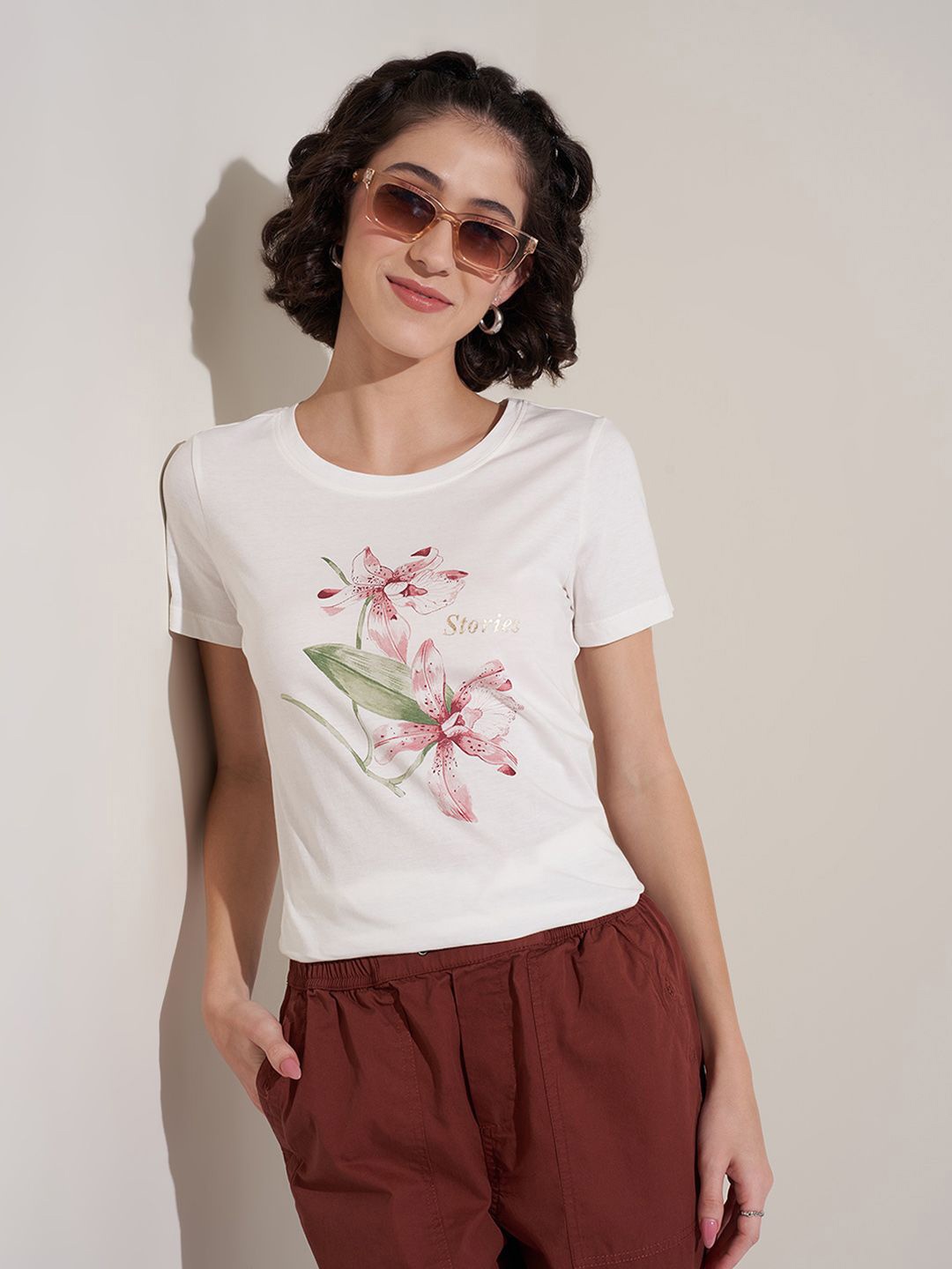 

Honey by Pantaloons Women Floral Printed T-shirt, White