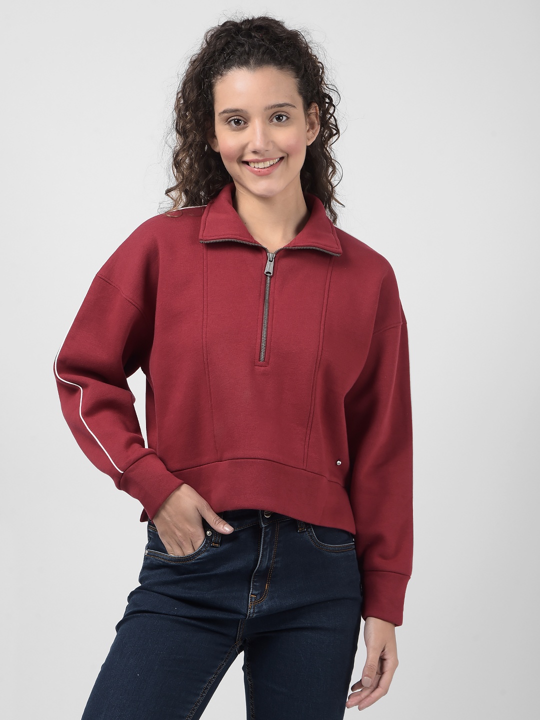 

Numero Uno Women Shirt Collar Oversized Sweatshirt, Maroon