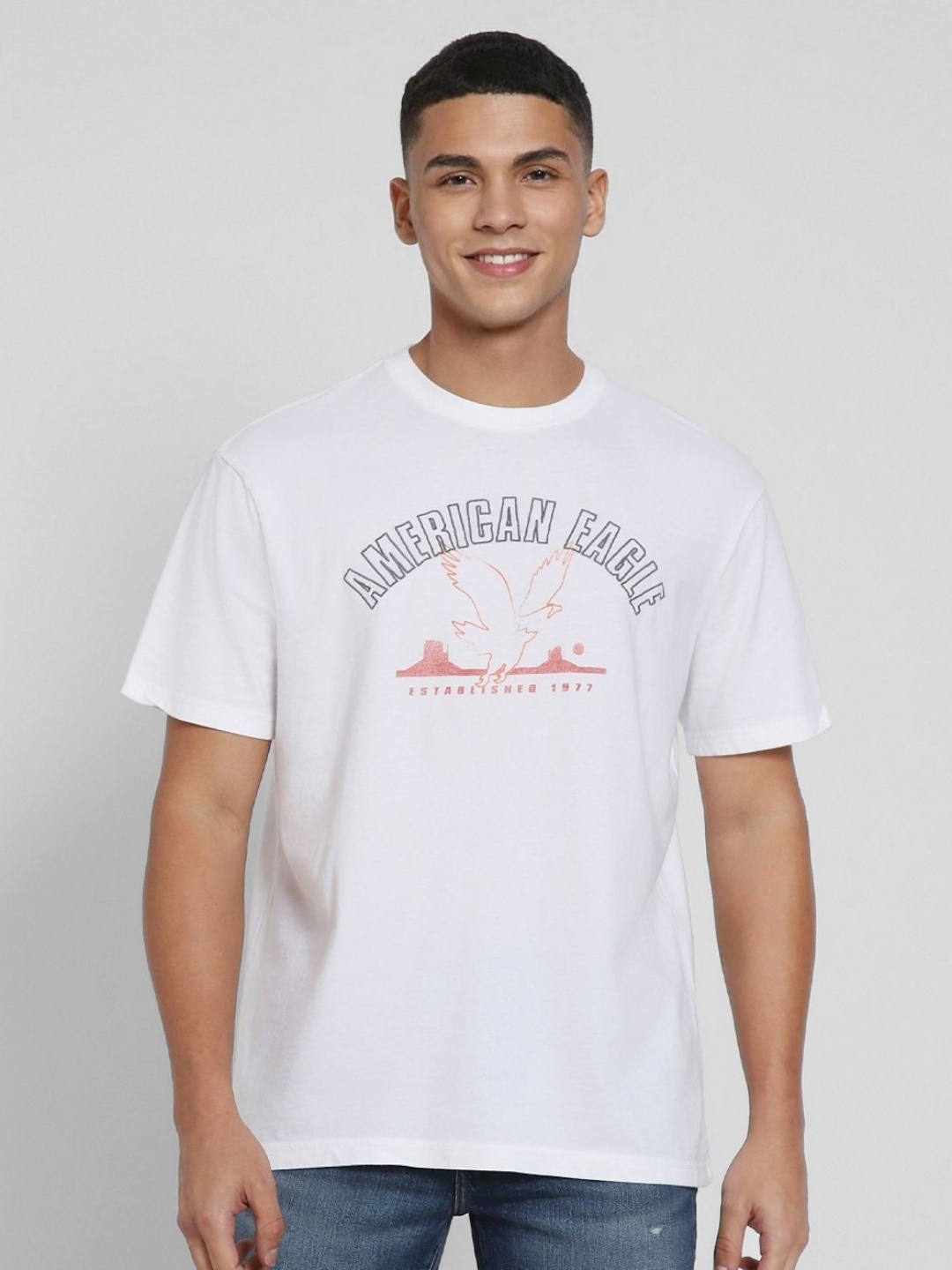 

AMERICAN EAGLE OUTFITTERS Men Typography Printed Round Neck Relaxed Fit Cotton T-shirt, White