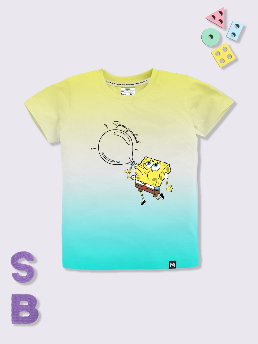 

YK X Minute Mirth Boys Spongebob Graphic Printed Pure Cotton T-shirt, White