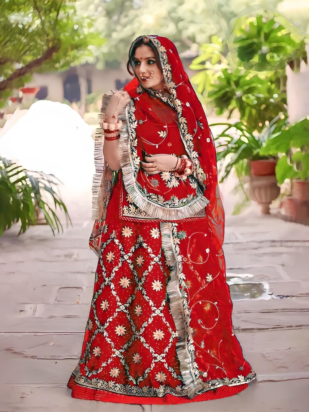 

MADHUR HAND WORK ART Embroidered Semi-Stitched Lehenga & Unstitched Blouse With Dupatta, Red
