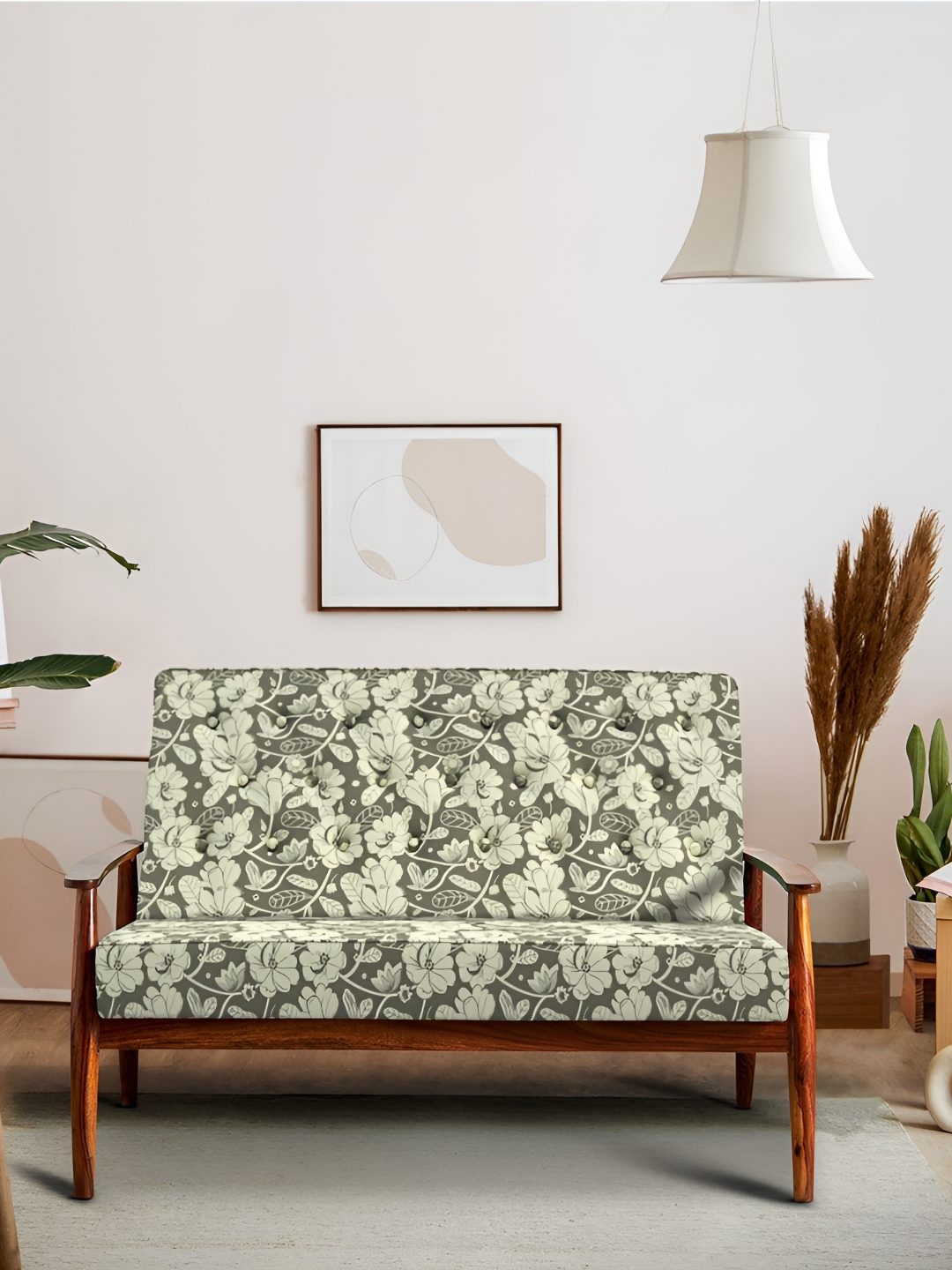 

Chumbak Memsaab Love Seat Grey's Garden Grey & Beige Floral Printed Two Seater Couch