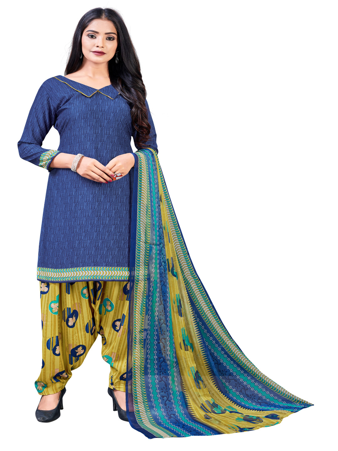 

HERE&NOW Embellished Unstitched Dress Material, Blue