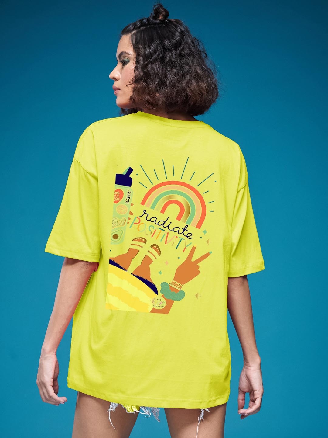 

SMARTEES Women Graphic Printed Round Neck Cotton Oversized T-shirt, Yellow