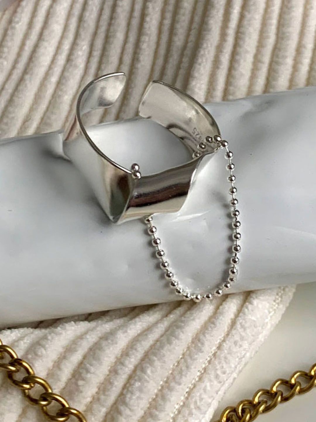 

StyleCast Silver-Toned Chain Detail Finger Ring
