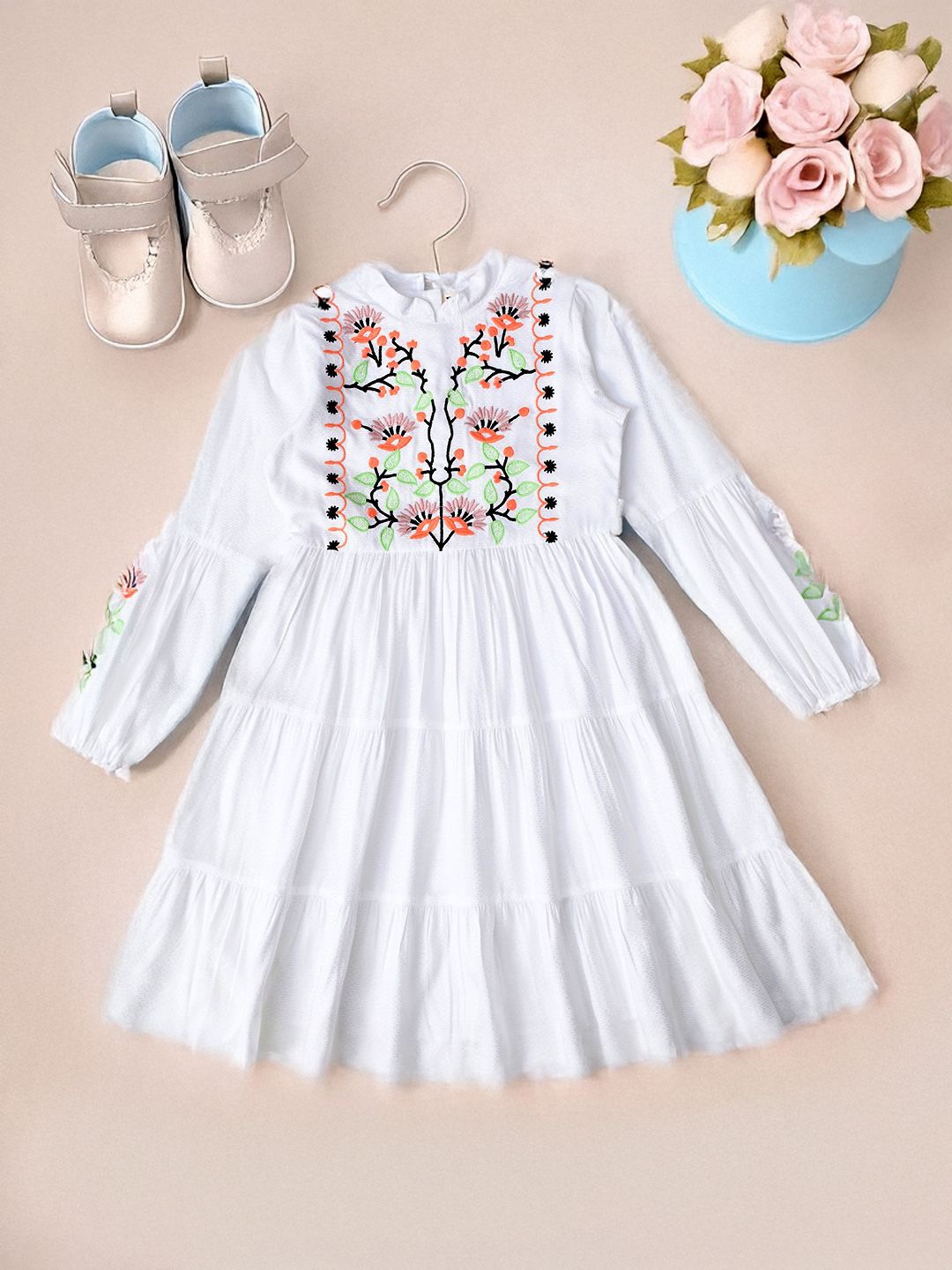 

Bella Moda Girls Embroidered Puff Sleeve Fit & Flare Dress, White