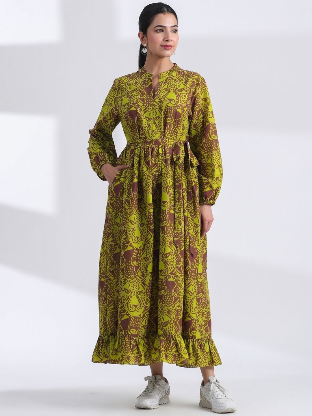 

JAIPURRANG Animal Print Fit & Flare Maxi Dress, Brown