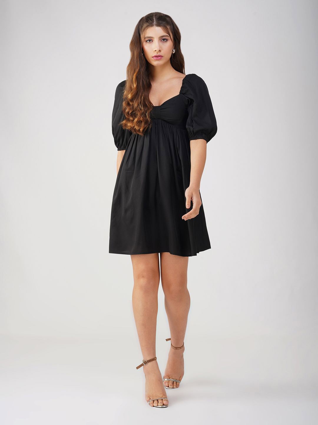 

HERE&NOW Cape Sleeve Fit & Flare Midi Dress, Black