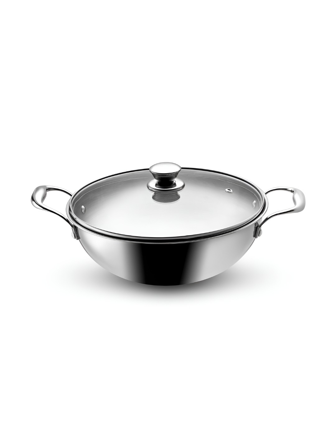 

Vaya Silver-Toned Easy to Clean Tri-ply Stainless Steel Kadhai With Glass Lid 3.5 L