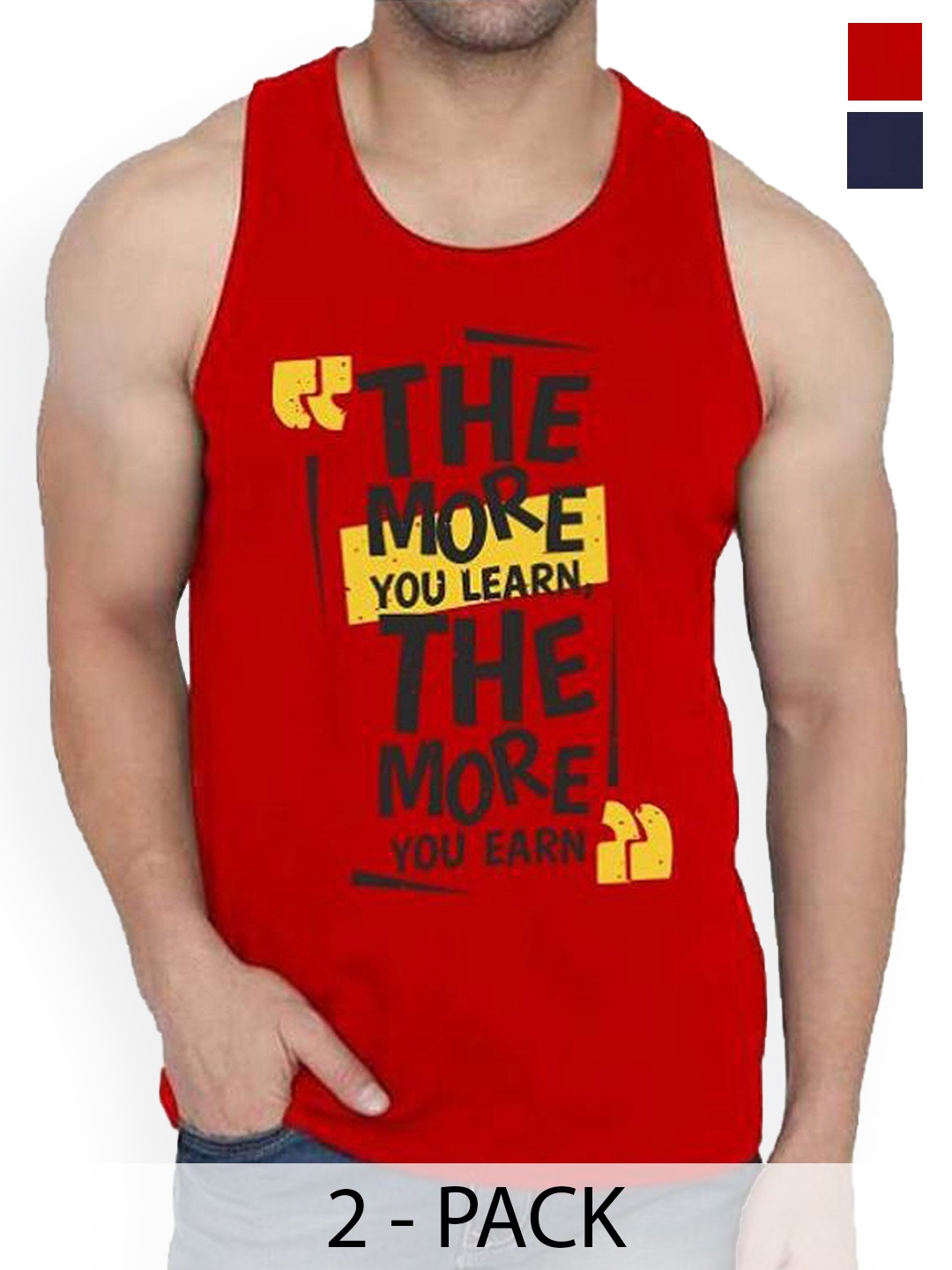

WOOSTRO Men Pack Of 2 Printed Cotton Innerwear Vests, Red