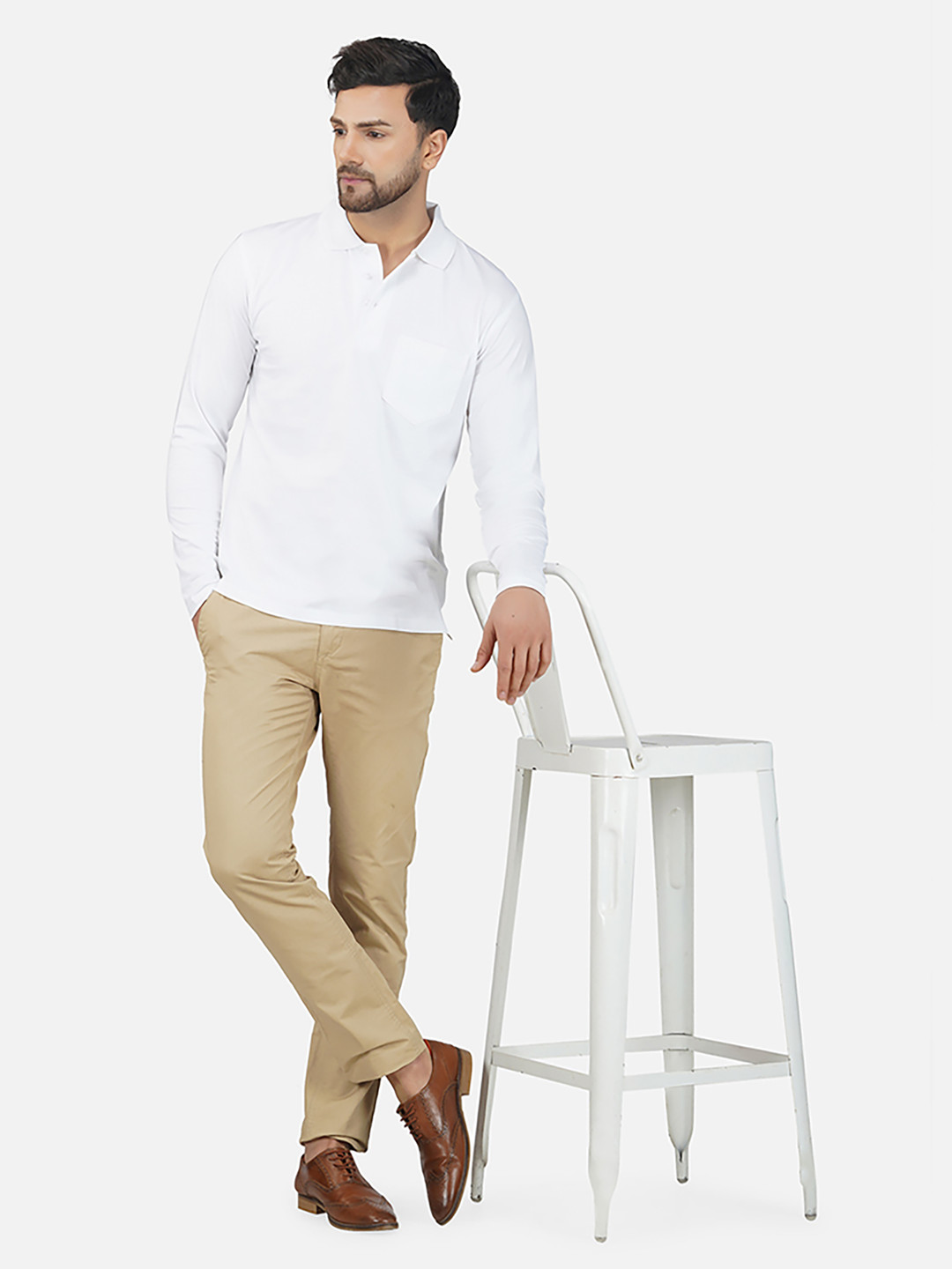 

ALARM Men Solid Polo Collar Cotton T-shirt, White