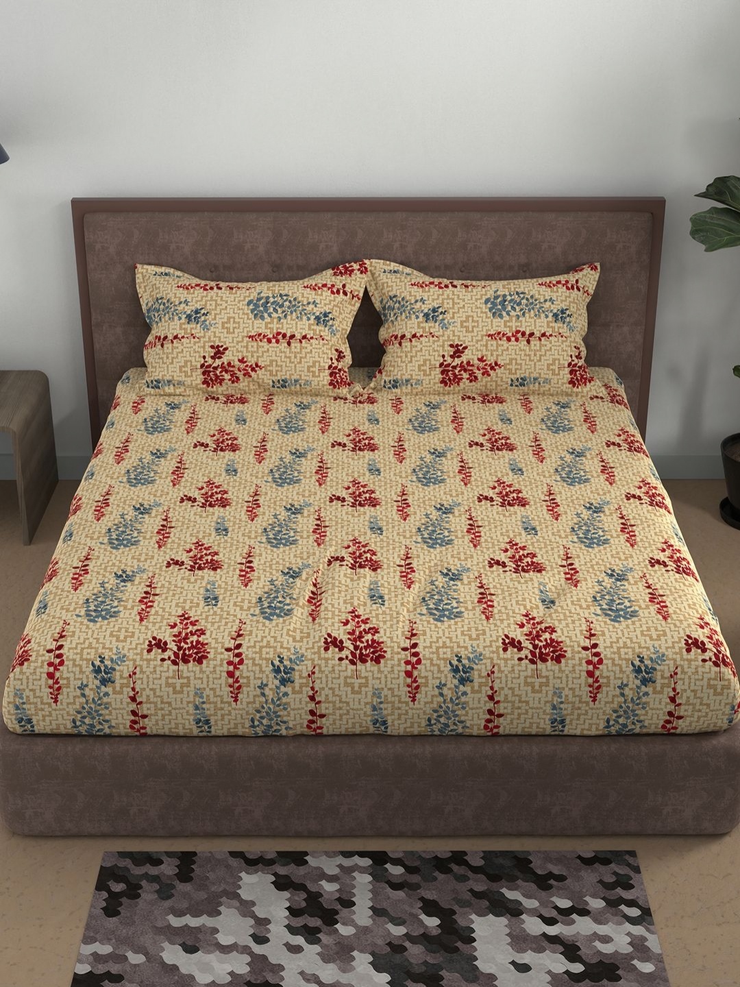 

BELLA CASA Red Floral Printed 180 TC Pure Cotton Queen Bedsheet Set 2.7 m x 2.2 m