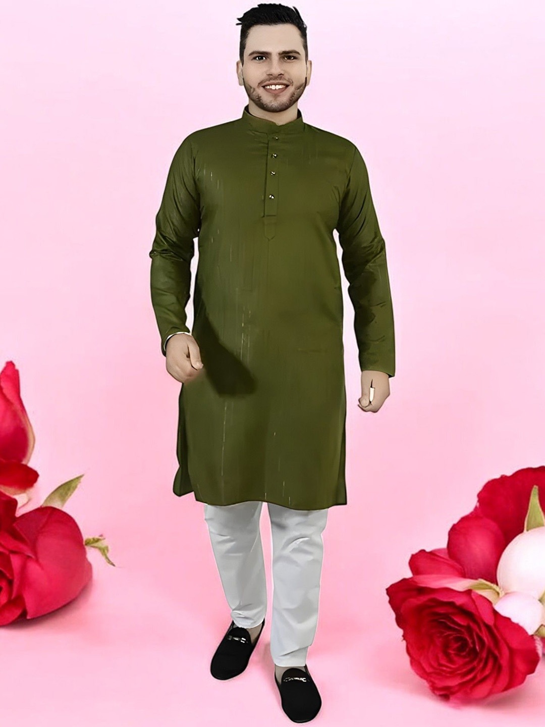 

Atly Men Regular Sequinned Pure Cotton Kurta with Pyjamas, Green