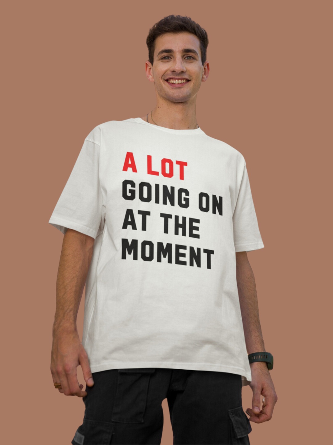 

Broke Memers Men Typography Printed Round Neck Cotton Oversized T-shirt, Off white