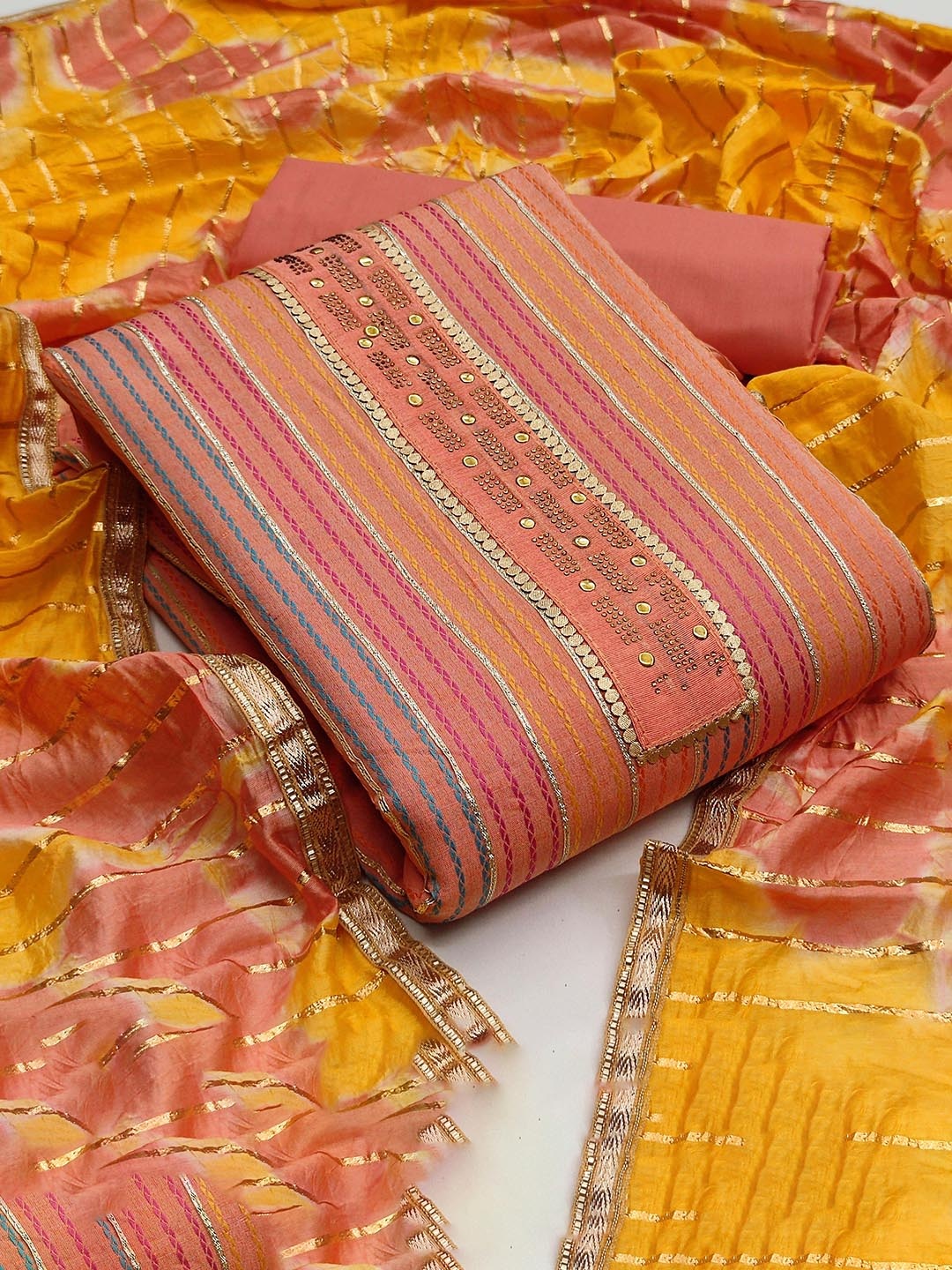 

HERE&NOW Embellished Unstitched Dress Material, Peach