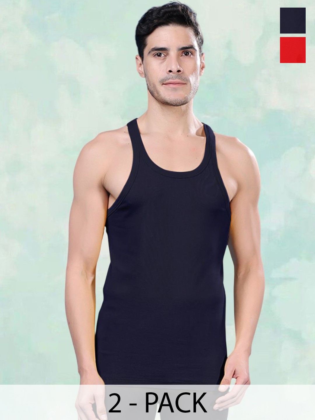 

FBAR Men Pack Of 2 Round Neck Gym Vest, Red