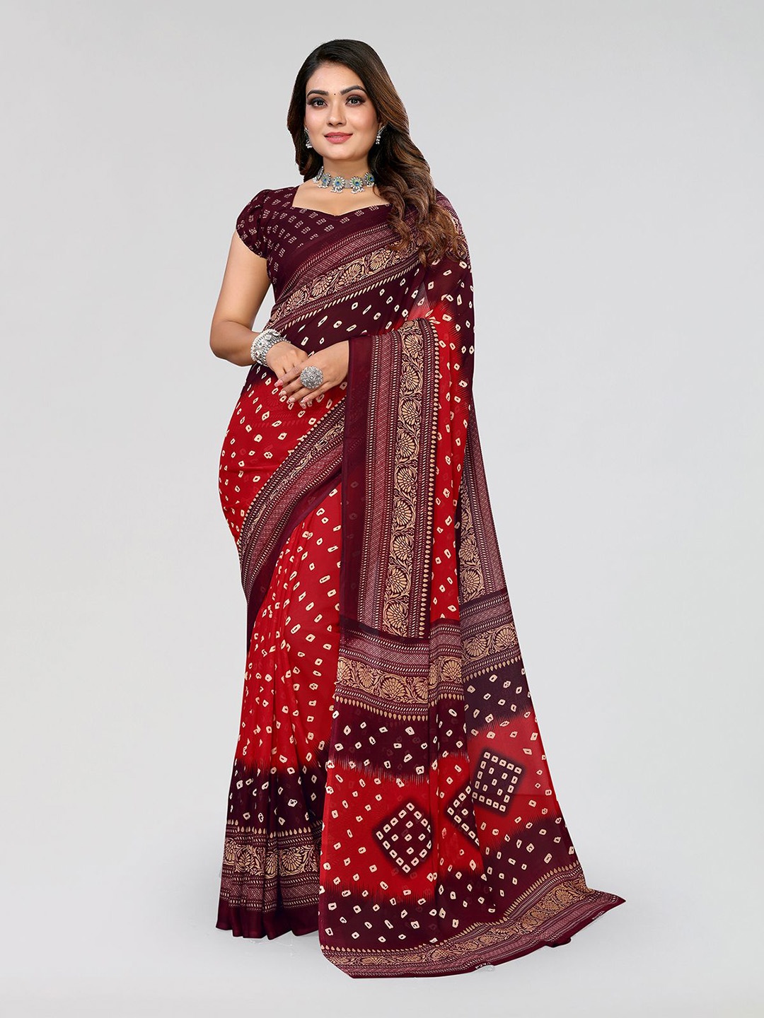 

Moda Rapido Bandhani Printed Saree, Maroon