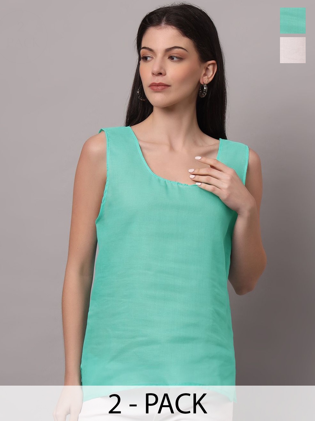 

PARAMOUNT CHIKAN Women Pack of 2 Cotton Round Neck Slips, Sea green