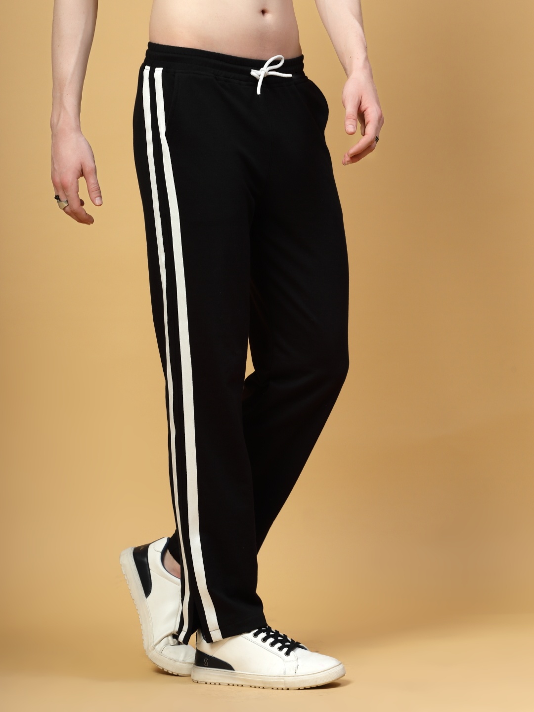 

FLYNOFF Men Relaxed Straight Fit Easy Wash Track Pants, Black