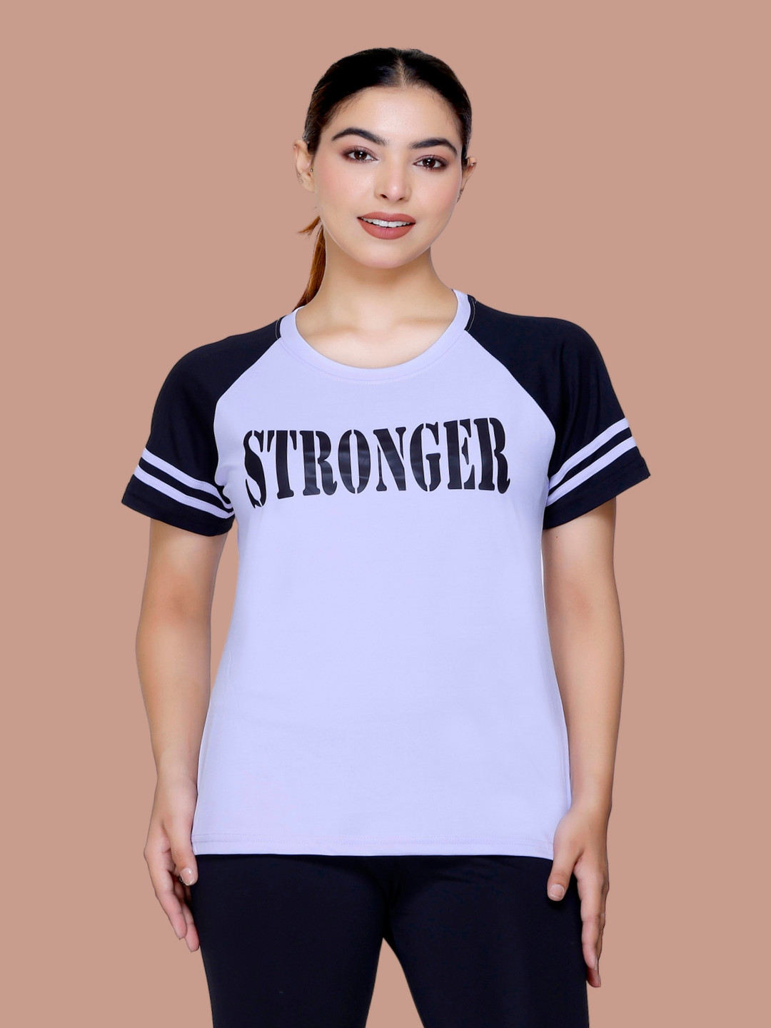 

White Moon Women Typography Printed Round Neck T-shirt, Lavender