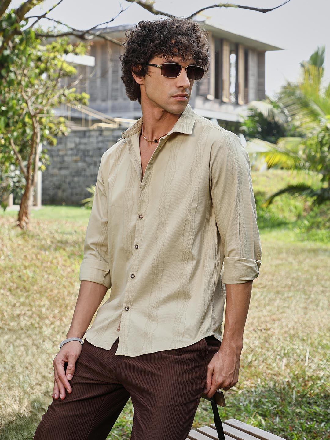 

Campus Sutra Men Comfort Opaque Casual Shirt, Beige