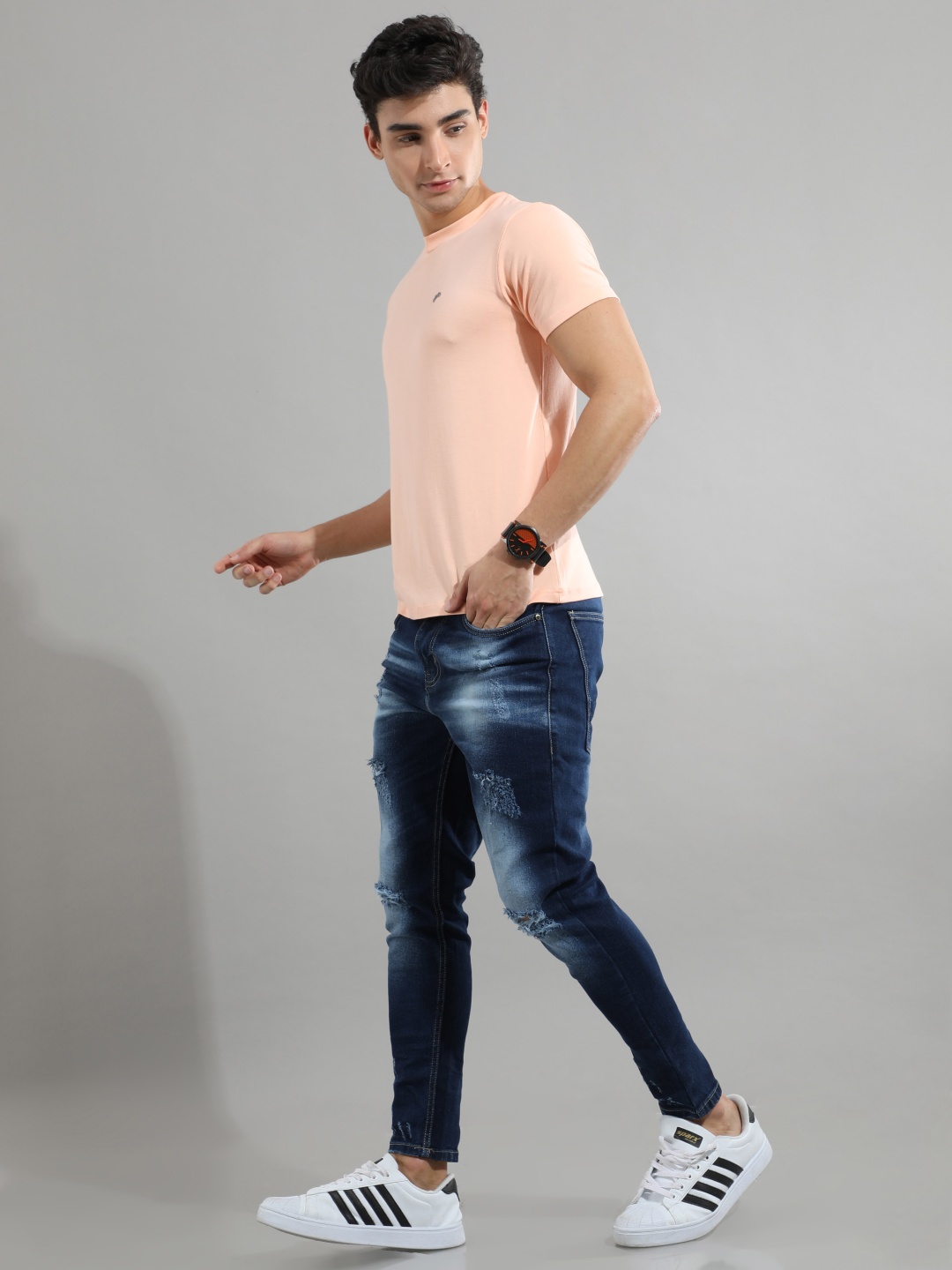 

GREEN AGE Men Solid Round Neck Bamboo Slim Fit T-shirt, Peach