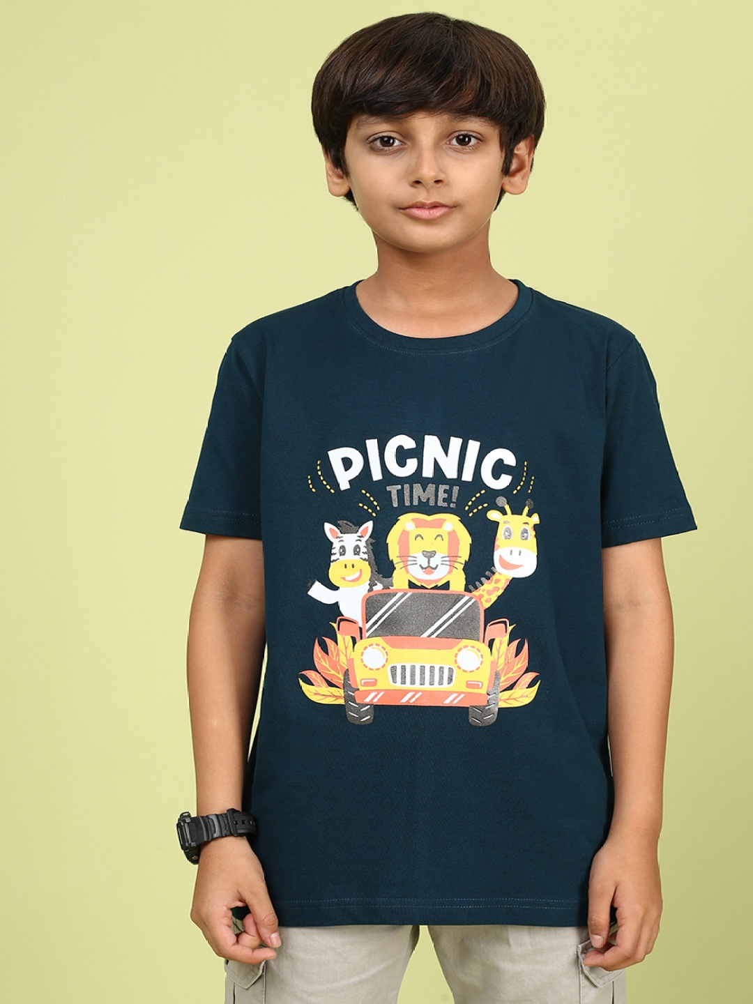 

YK Boys Graphic Printed Round Neck Cotton T-shirt, Navy blue