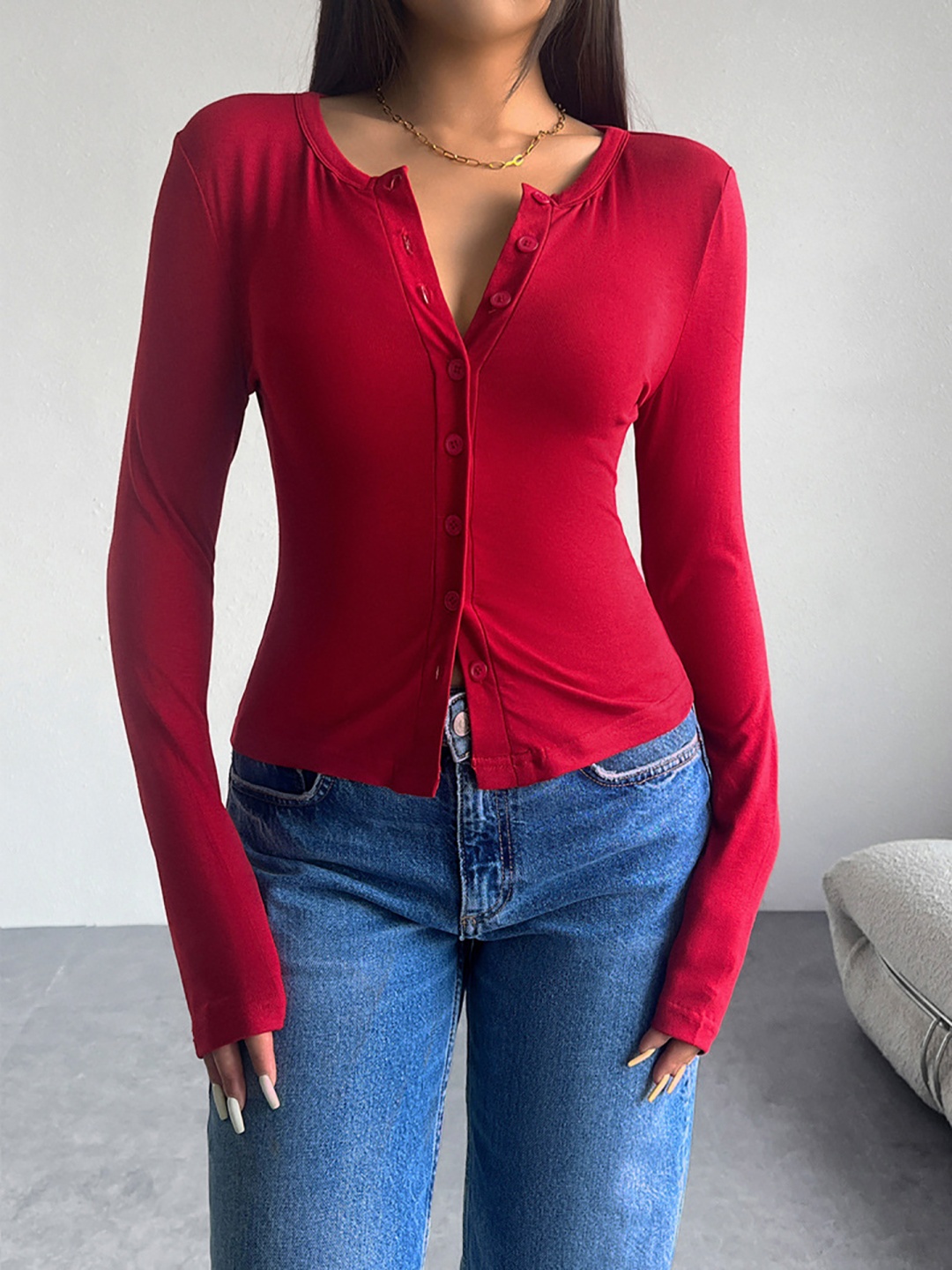 

StyleCast x Revolte Shirt Style Crop Top, Maroon