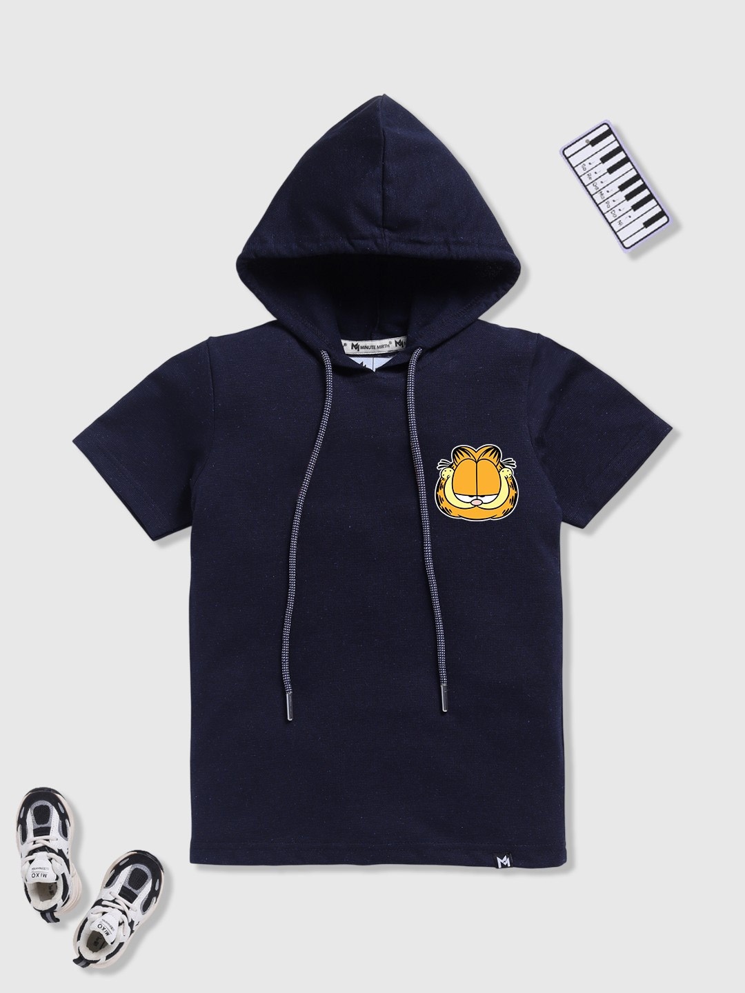 

YK X Minute Mirth Boys Garfield Printed Hooded T-shirt, Navy blue