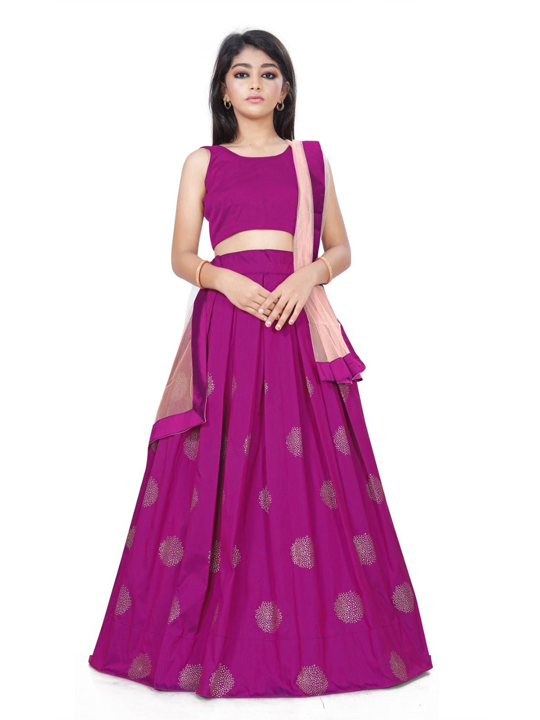 

DHRUV CREATION Girls Semi-Stitched Lehenga & Blouse With Dupatta, Pink