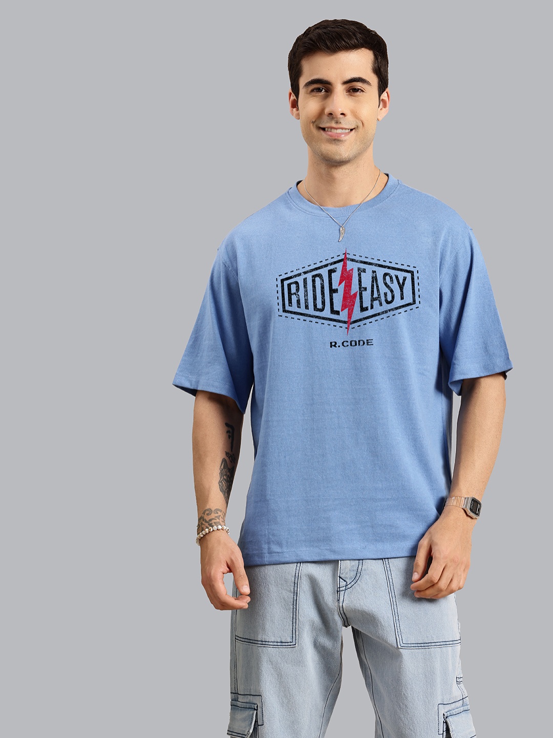 

R.Code by The Roadster Life Co. Men Applique T-shirt, Blue