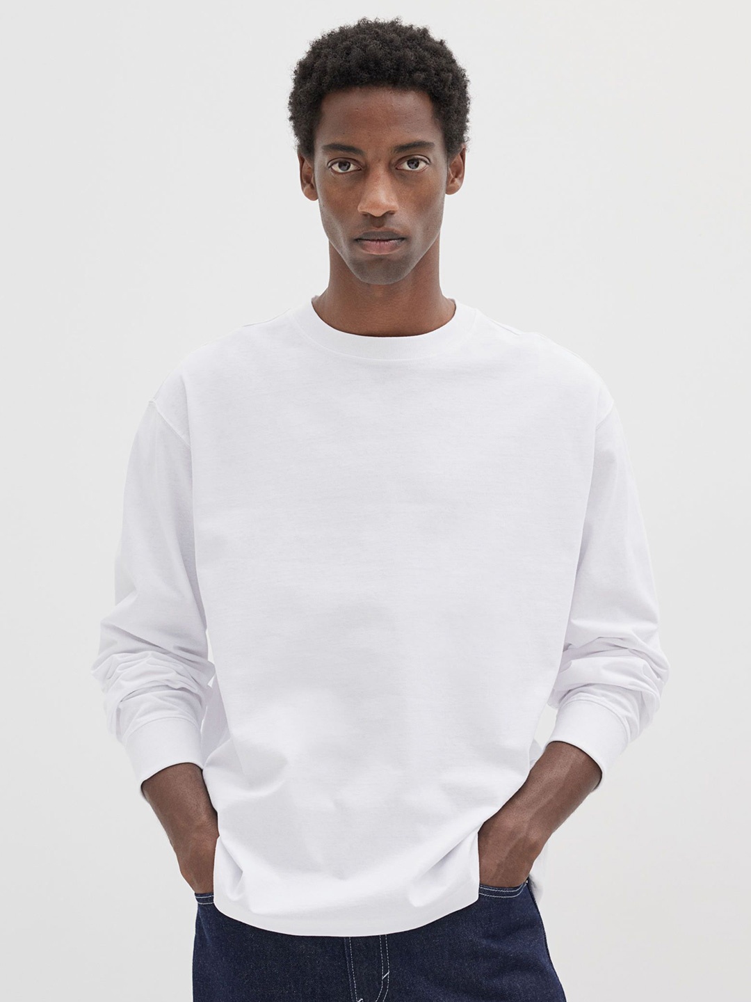 

H&M Loose Fit Long-sleeved Jersey Top, White