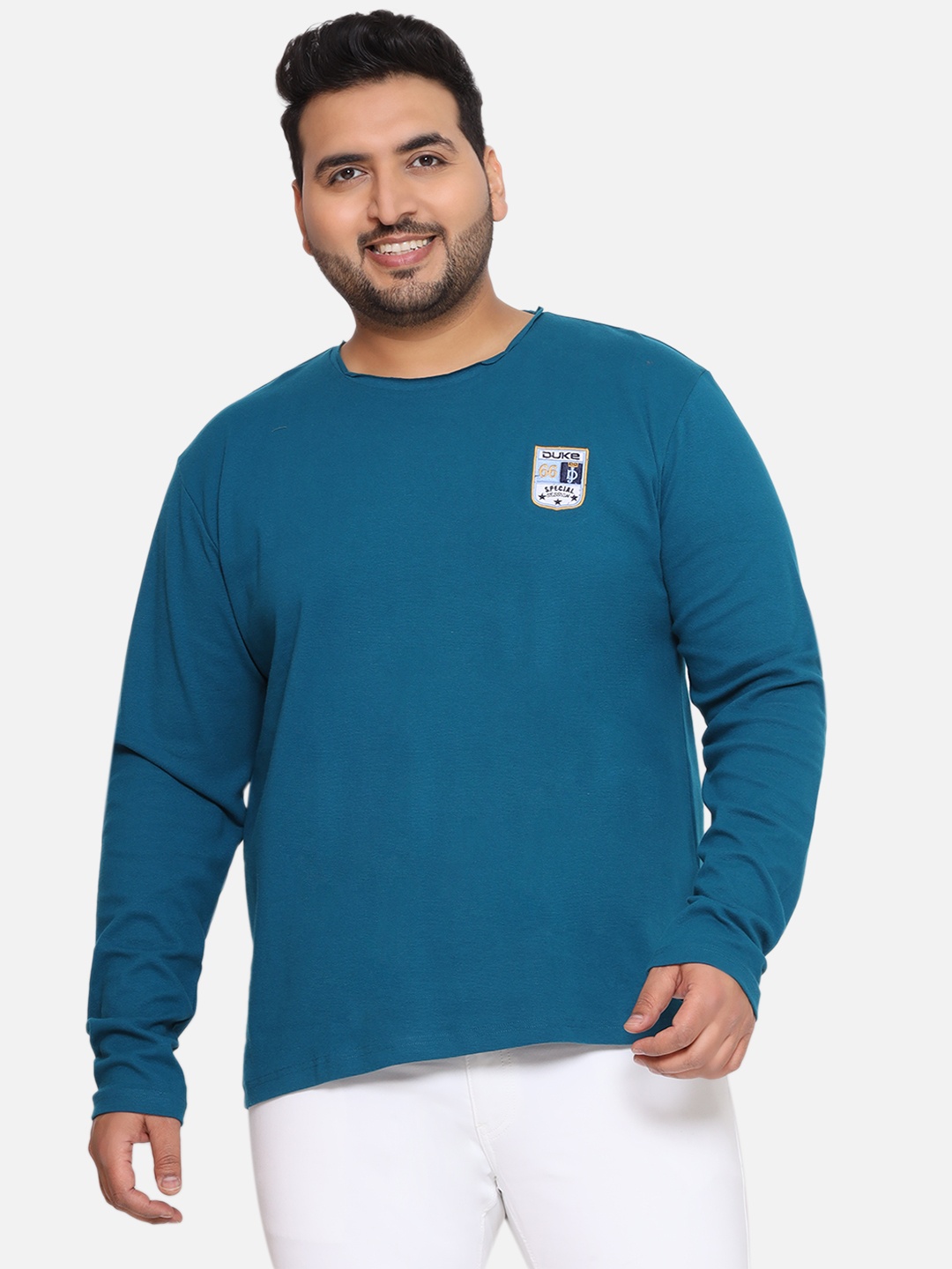 

Santonio Men Plus Size Solid Round Neck Cotton T-shirt, Teal