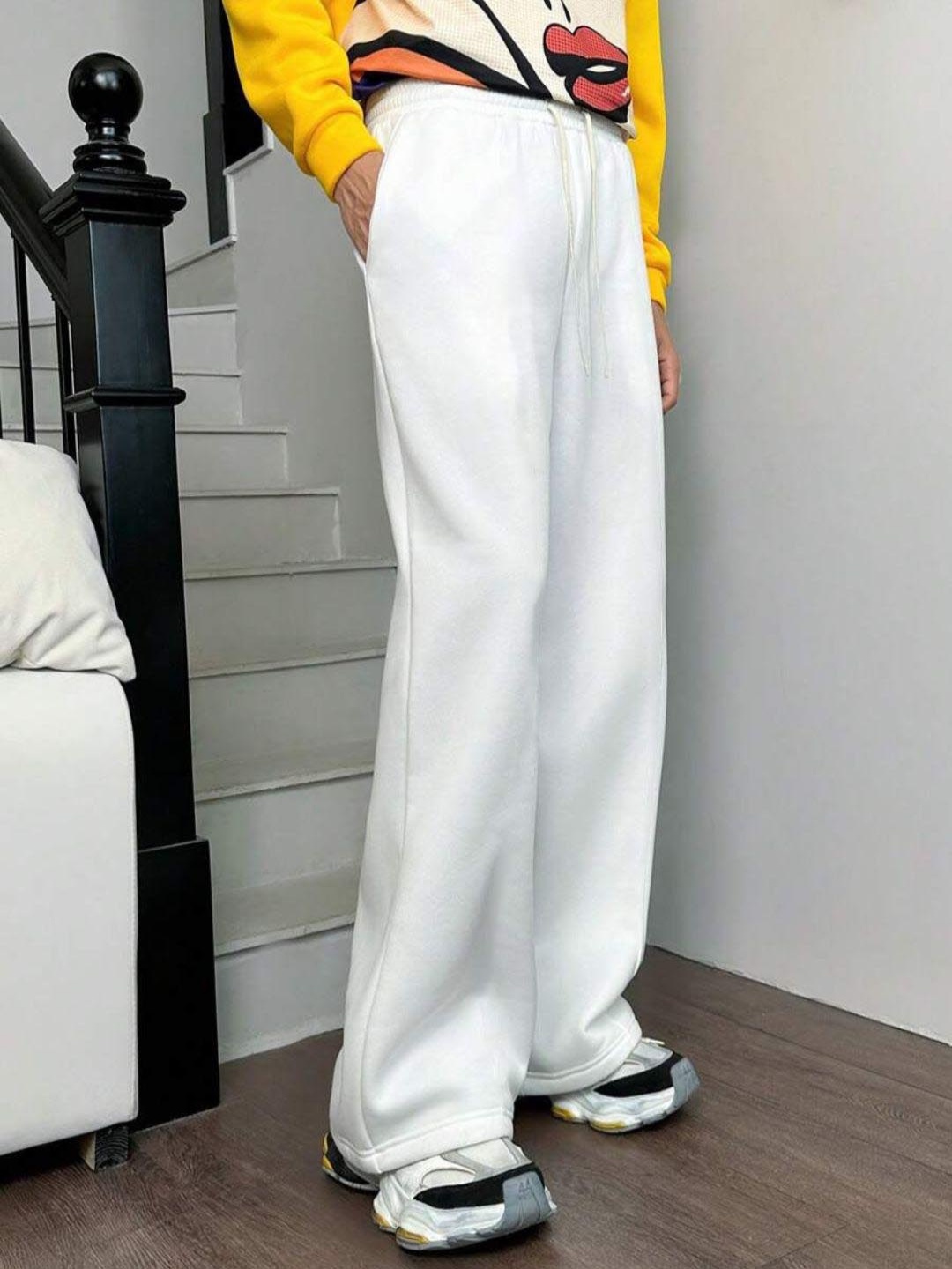 

FLYNOFF Men Relaxed Straight Fit Easy Wash Trousers, White