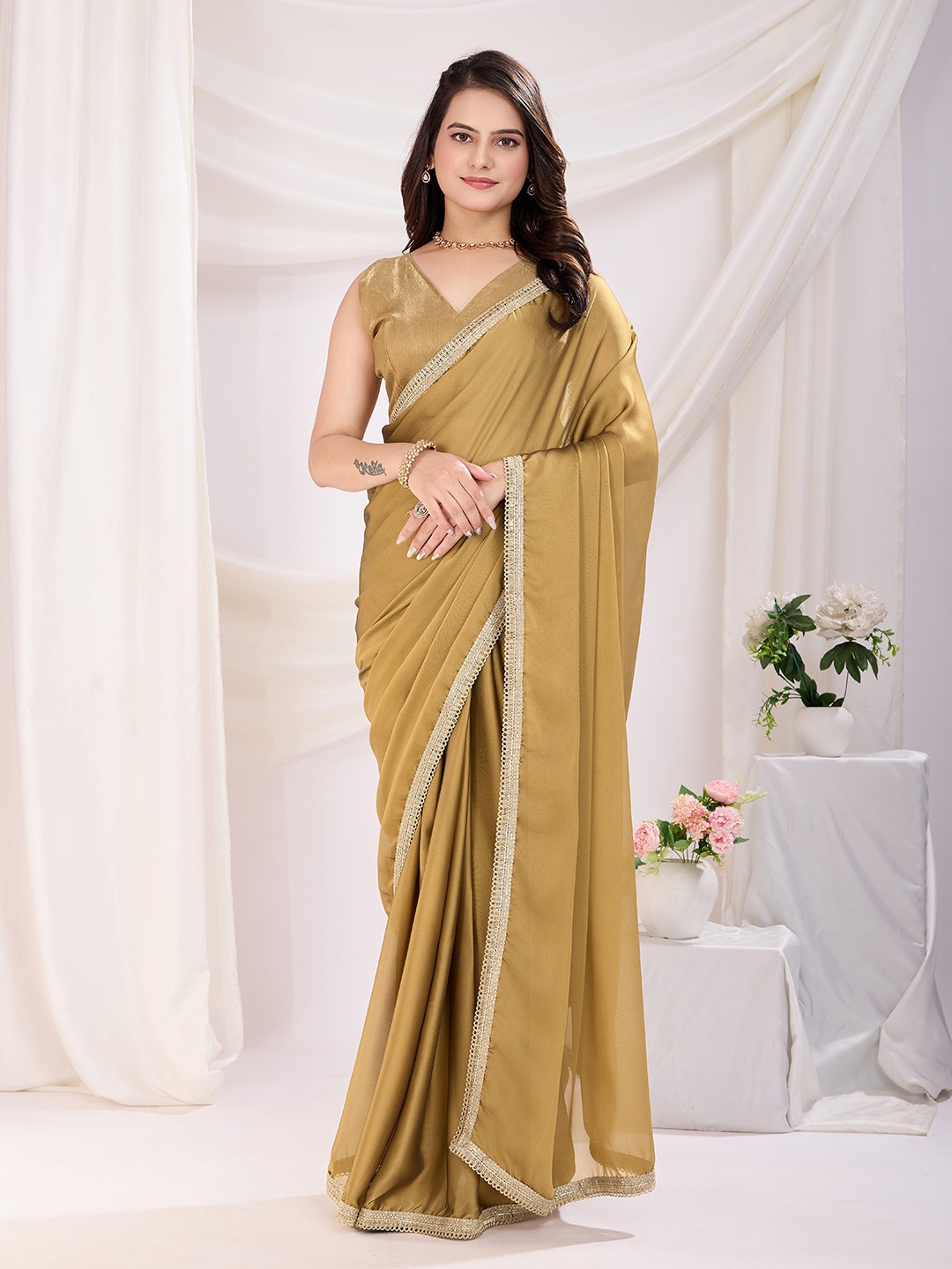 

HERE&NOW Embroidered Saree, Mustard