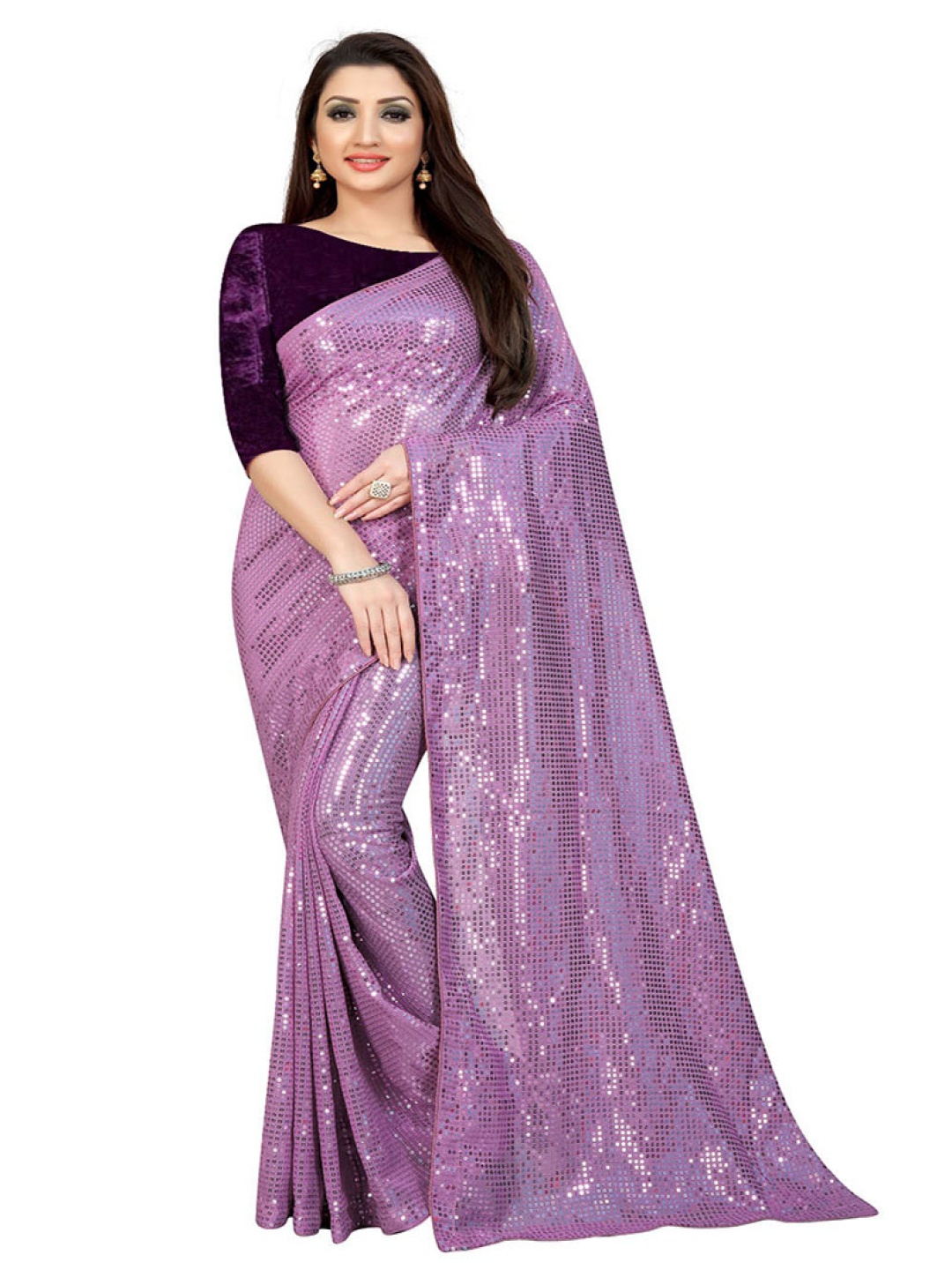 

Moda Rapido Embellished Sequinned Pure Georgette Saree, Purple