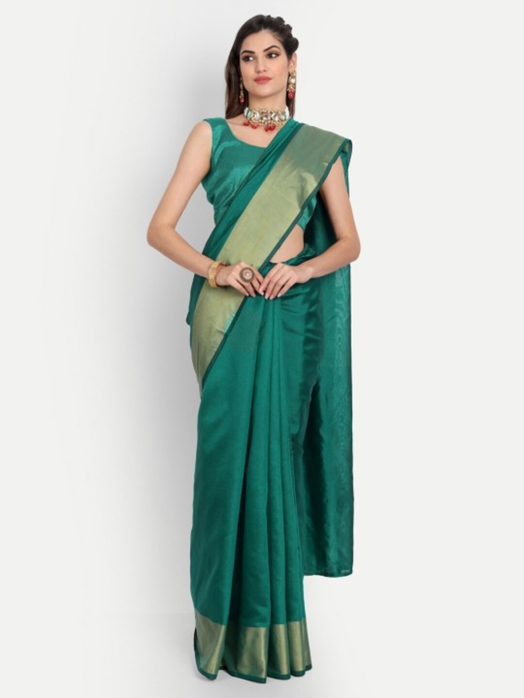 

VRAGI Zari Saree With Blouse Piece, Turquoise blue
