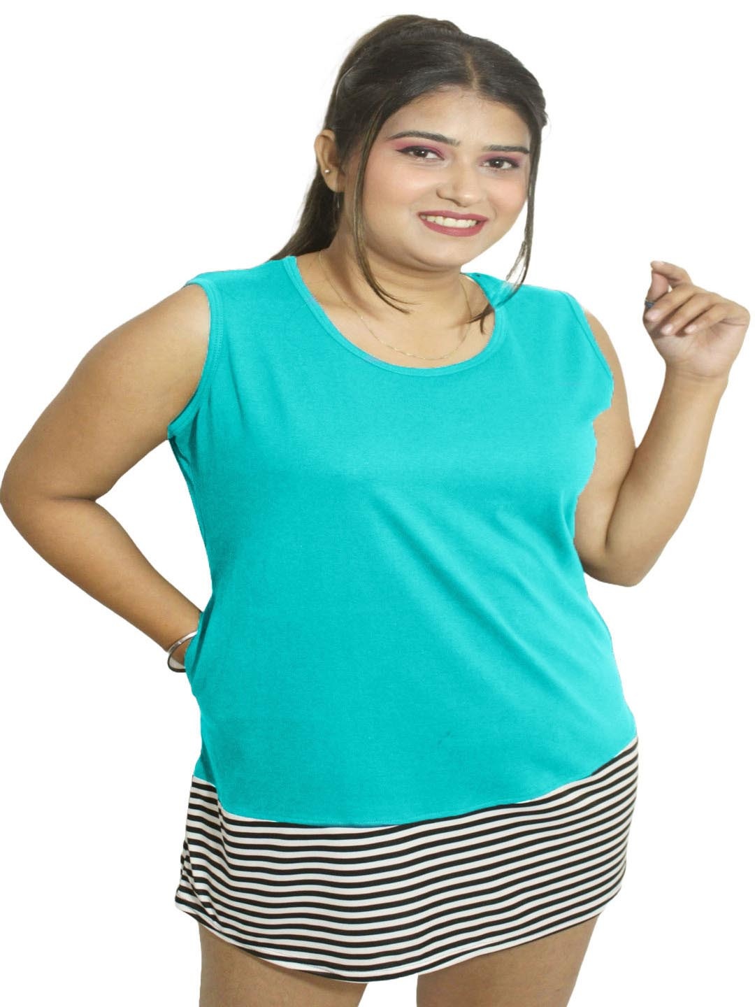 

PINK SHELL Women Striped Pockets T-shirt, Blue