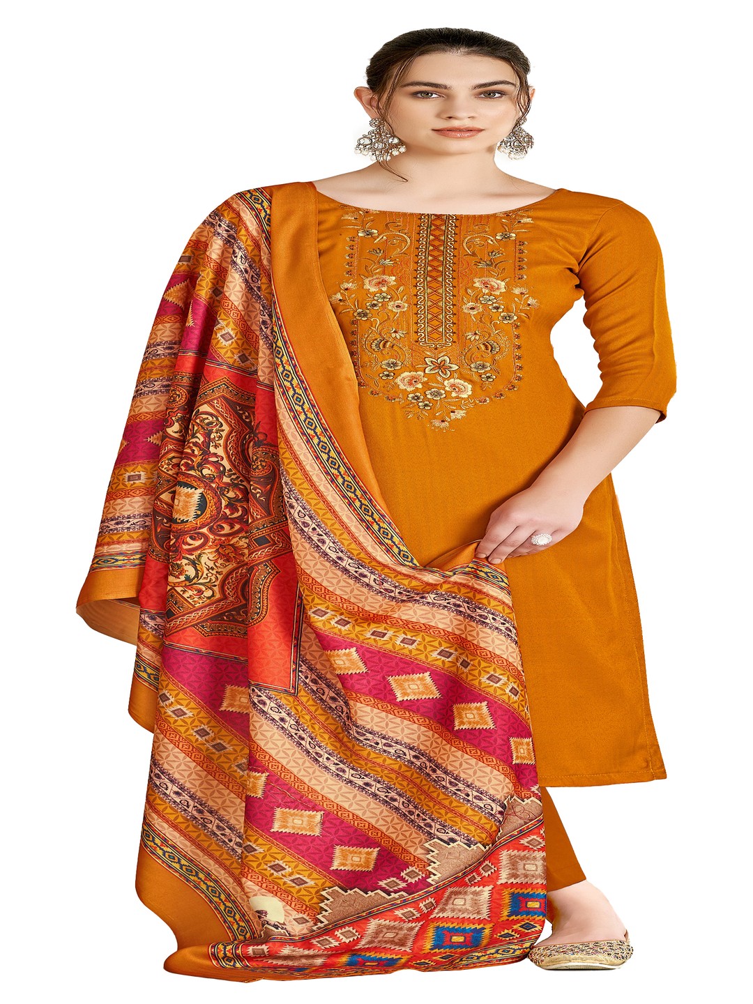 

DRAVINAM Trends Embroidered Unstitched Dress Material, Mustard