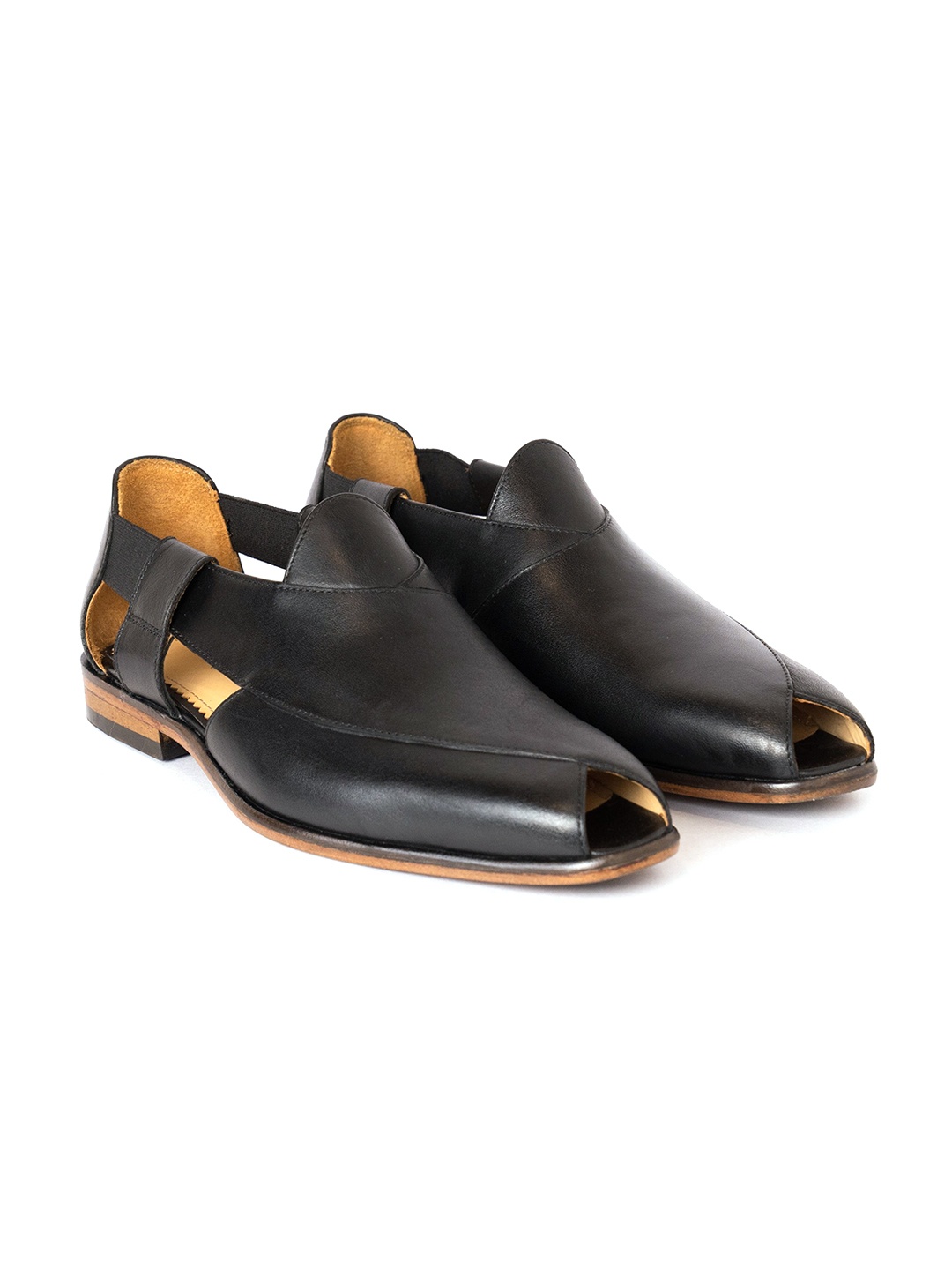 

NAUVAB Men Leather Slip-On Shoe-Style Sandals, Black