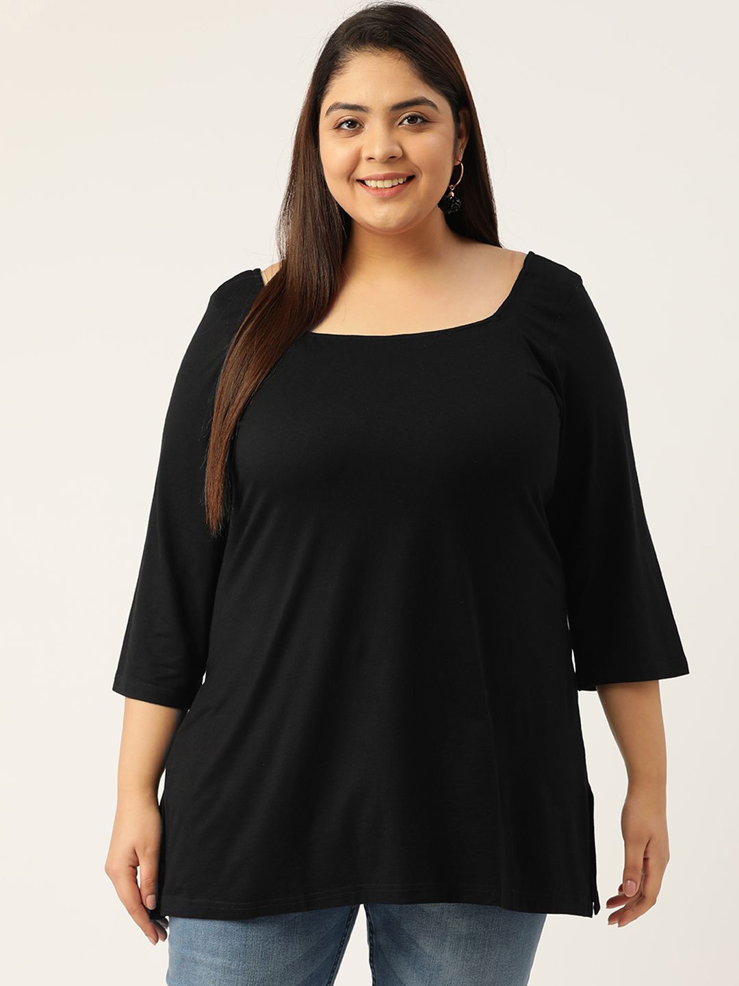 

theRebelinme Women Plus Size Longline Top, Black