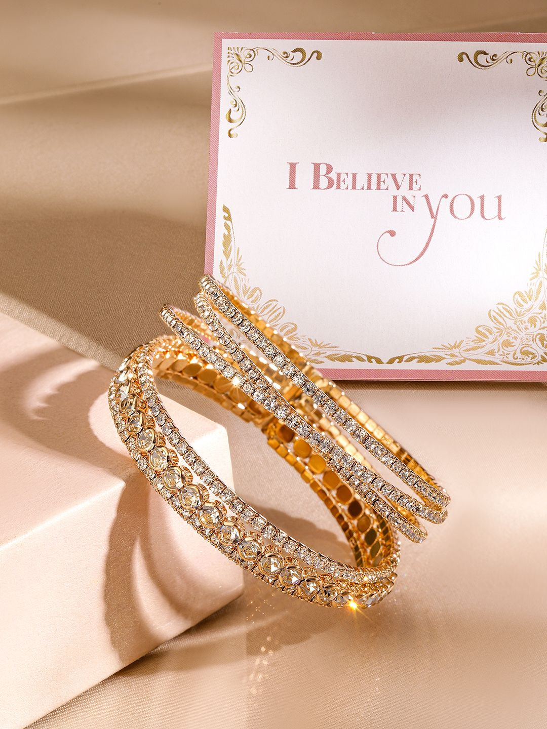 

Rubans Valentine's 18K Gold-Plated Cuff Bracelet with Sparkling AD & Cubic Zirconia Stones