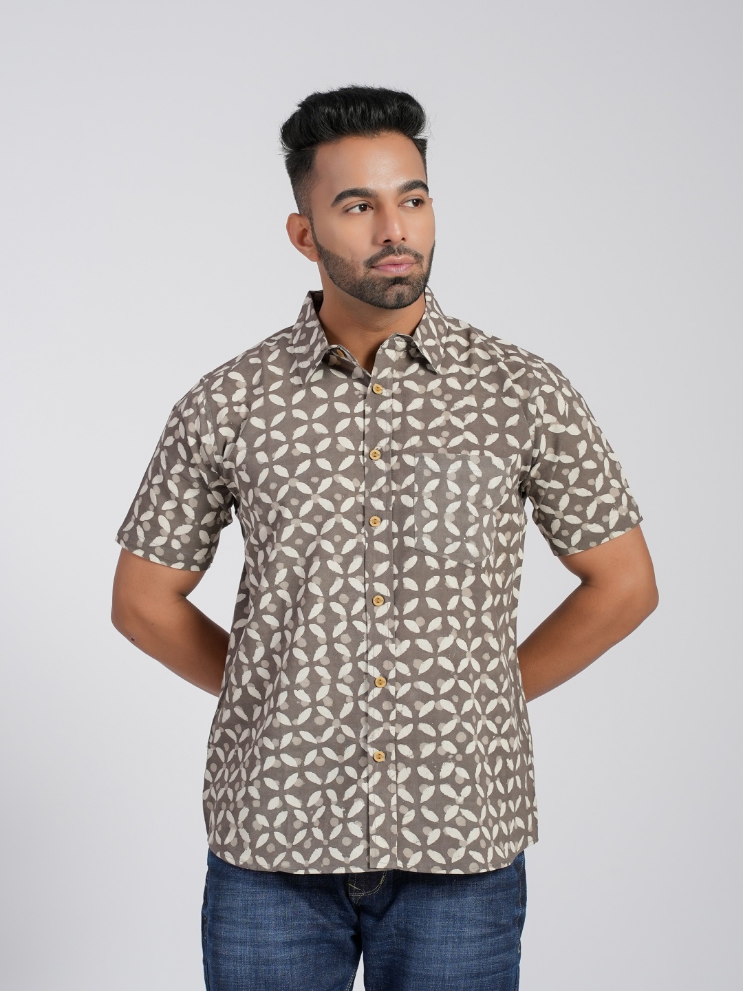 

Cotton Curio Men Comfort Opaque Printed Casual Shirt, Grey