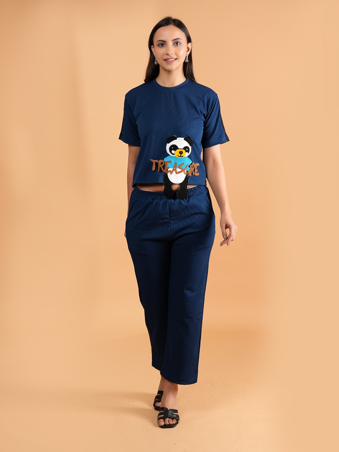 

NEYSA Applique Detailed T-Shirt And Trouser, Navy blue