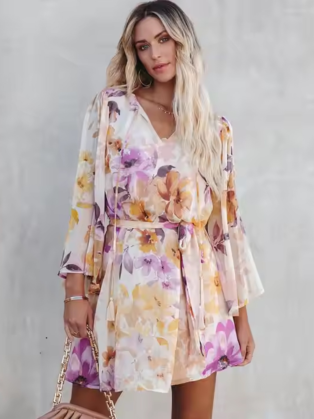 

StyleCast Floral Print Bell Sleeve A-Line Dress, White