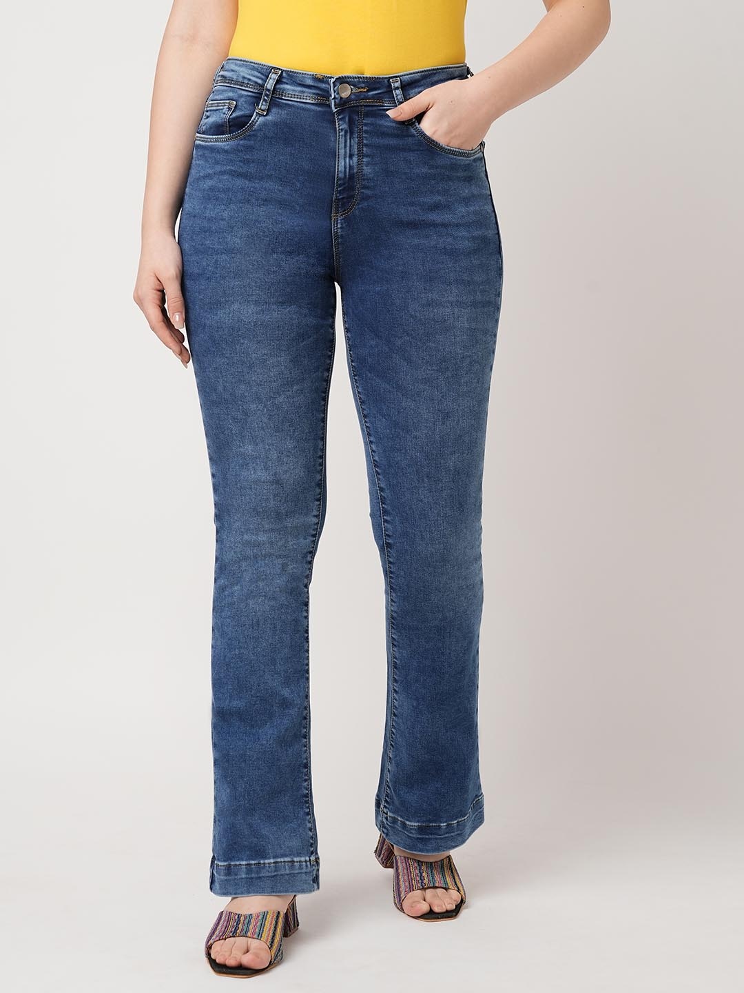 

Kraus Jeans Women Flared High-Rise Light Fade Jeans, Blue
