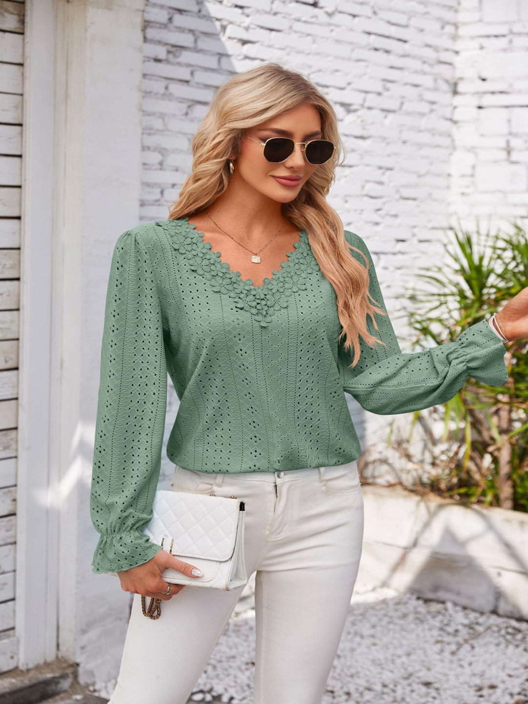 

StyleCast x Revolte Applique Peplum Top, Green